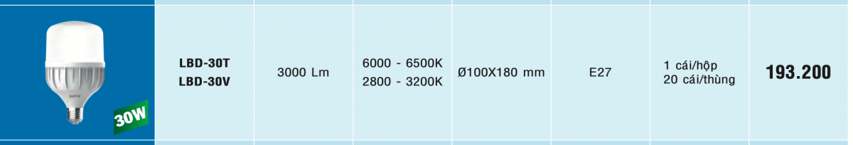 Bóng Led Bulb 30W MPE LBD-30 Bóng led bulb 30w mpe lbd-30 catalogue