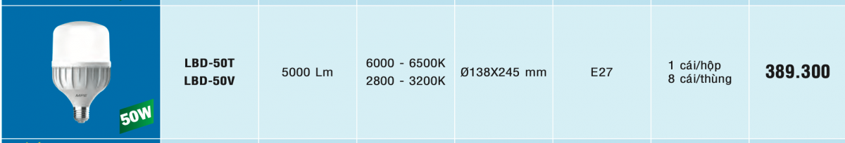 Bóng led bulb 50w mpe lbd-50 catalogue