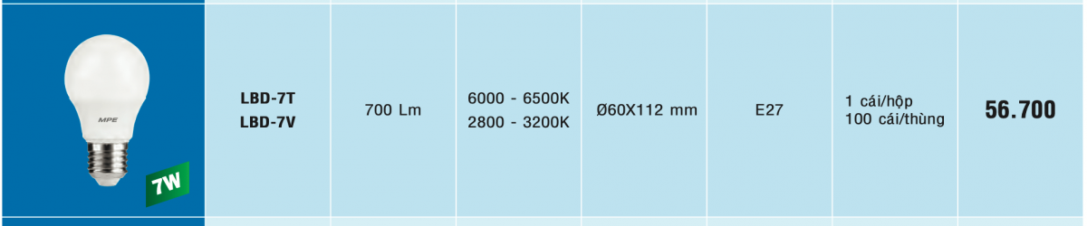 Bóng led bulb mpe lbd-7 catalogue