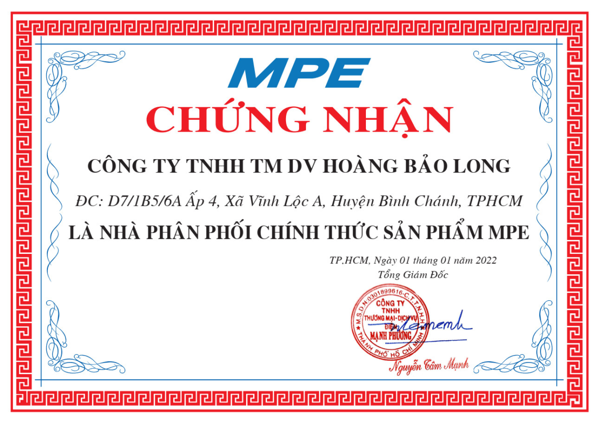 Chứng nhận đại lý MPE