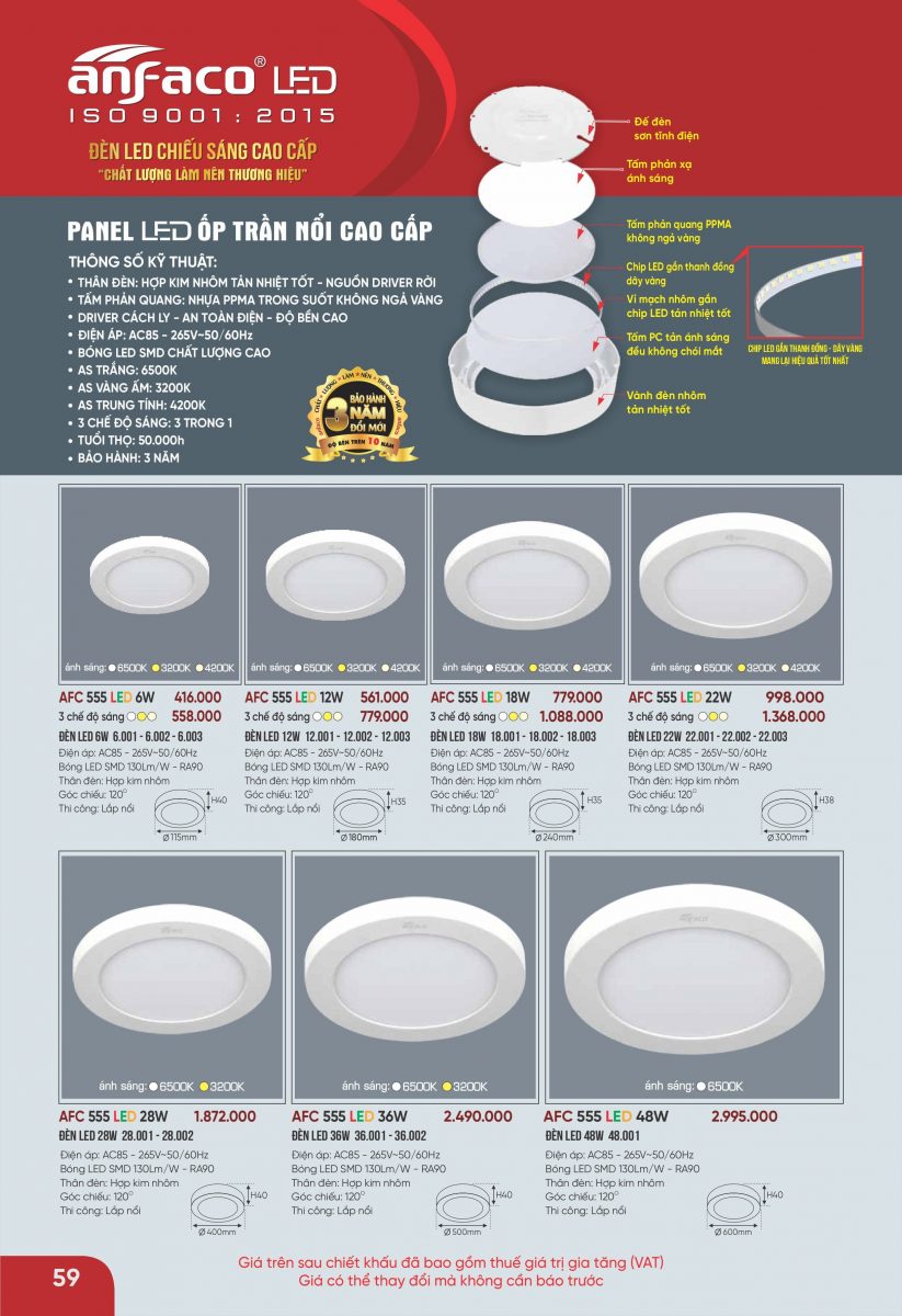 10 mẫu Đèn ốp trần Anfaco đẹp nhất, tốt nhất hiện tại
