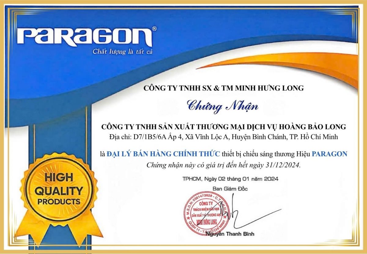 Chứng nhận đại lý Paragon