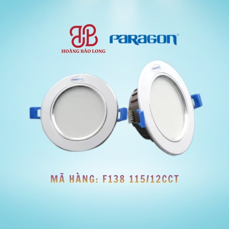 ĐÈN ÂM TRẦN 12W PARAGON F138 115/12CCT Đèn âm trần Paragon F138 11512/CCT viền bạc 12W 3 Chế độ