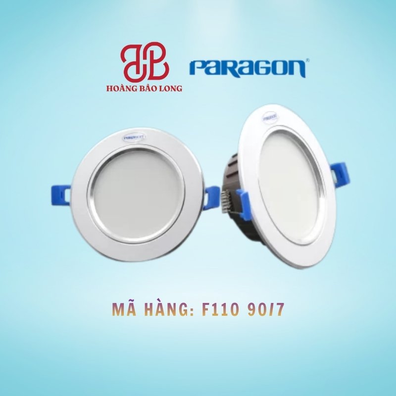 ĐÈN ÂM TRẦN 7W PARAGON F110 90/7T (7V/7N) Đèn âm trần Paragon F110 90/7CCT viền bạc và mặt sau tản nhiệt