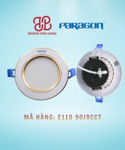 Đèn LED âm trần Paragon 9W E110 90/9CCT viền vàng, tản nhiệt dày, đổi 3 màu, khoét lỗ Ø90mm.