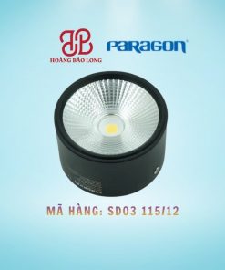 Đèn Downlight gắn nổi 12W Paragon SD03 115/12, vỏ đen, chiếu điểm COB, đường kính lớn, lắp trần bê tông.