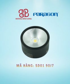 Đèn Downlight gắn nổi 7W Paragon SD01 90/7, chiếu điểm COB, vỏ đen, lắp trần bê tông.