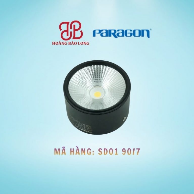 Đèn Downlight gắn nổi 7W Paragon SD01 90/7, chiếu điểm COB, vỏ đen, lắp trần bê tông.